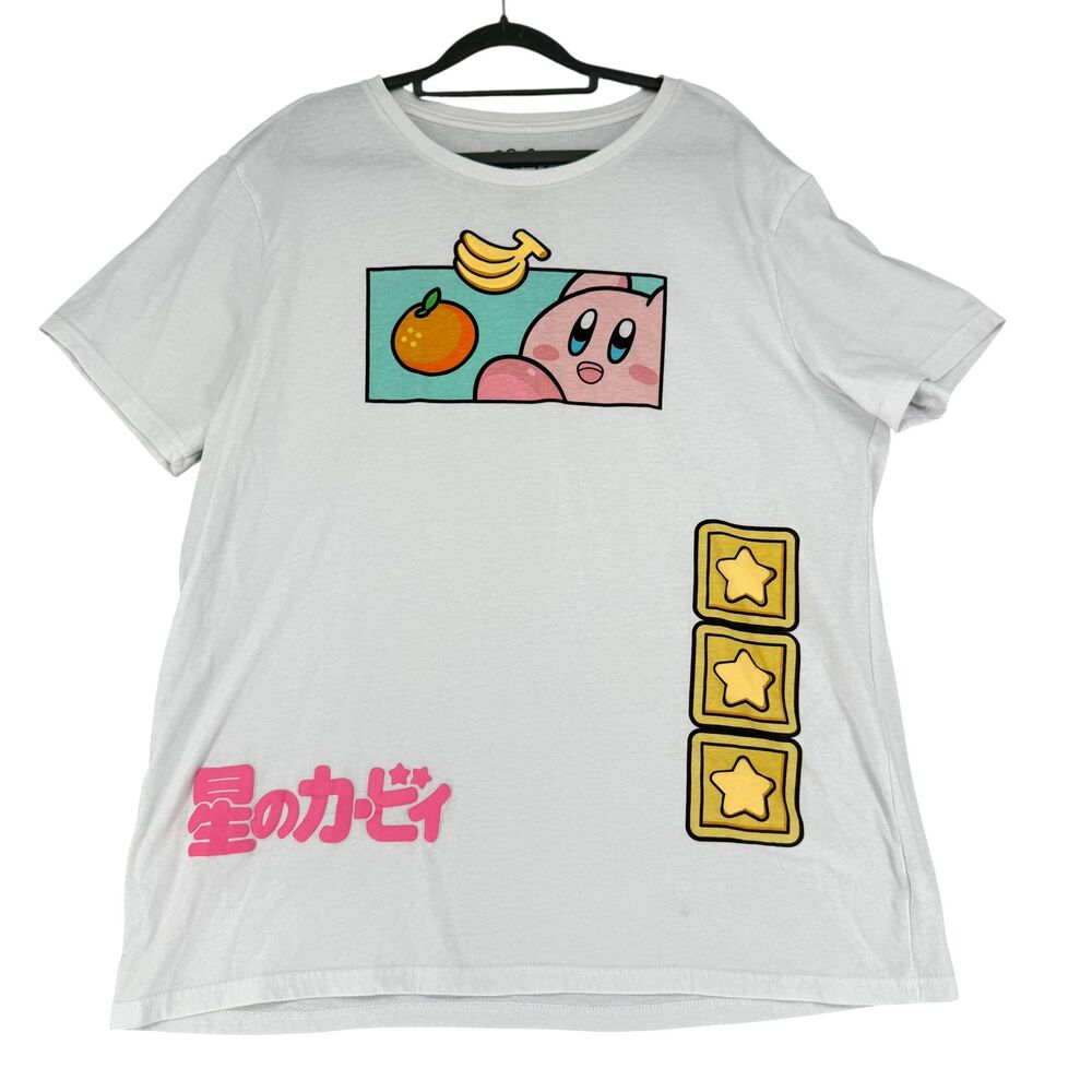 Nintendo Kirby Banana Graphic Shirt XL White Japanese Puffy Print Gamer Anime - Picture 2 of 10